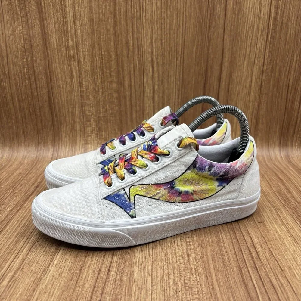 VANS Old Skool Warp Canvas White Tie Dye‎ Sneakers Shoes Men’s Size 6.5 womens 8